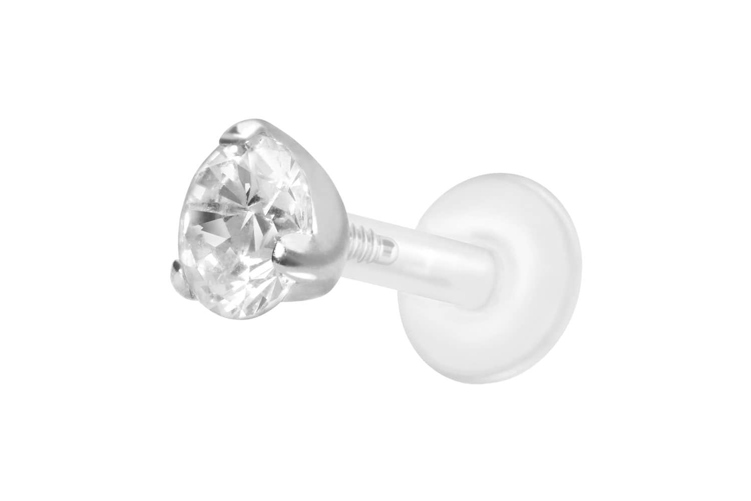 PTFE Labret Piercing mit Innengewinde + Titan-Aufsatz EINGEFASSTER KRISTALL
